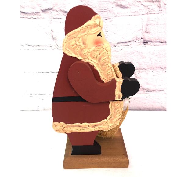 Vintage Handmade Wooden Folk Art Hand Painted Santa Claus Stand Display Decor - Picture 3 of 10